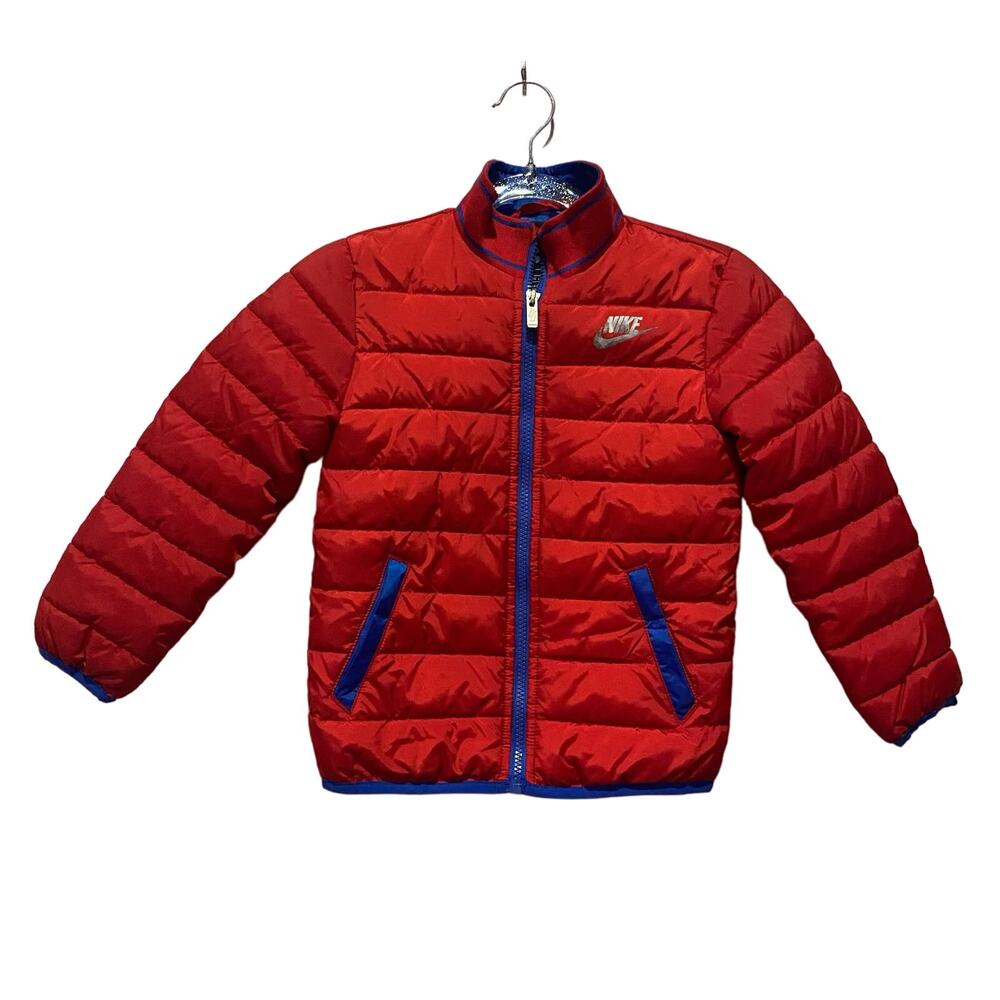 NIKE Boys Red Puffer Zip up Jacket Size Small
